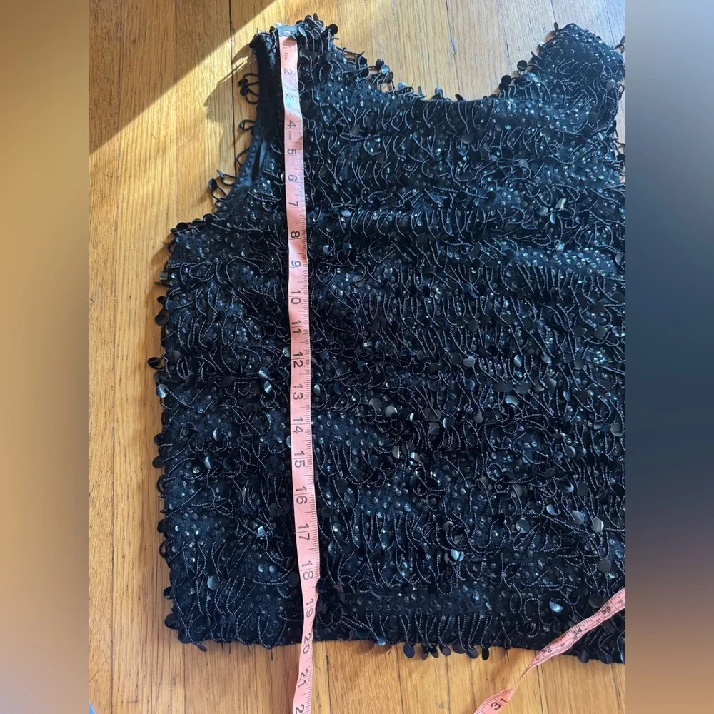 60s Vintage Black Sequin Knit Blouse and Skirt Set Medium - Picture 6 of 14